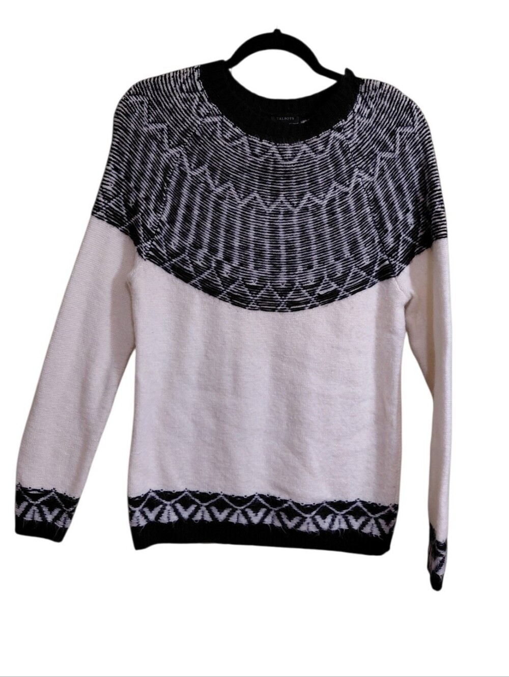 Talbots Black & Cream Patterned Yoke Sweater
